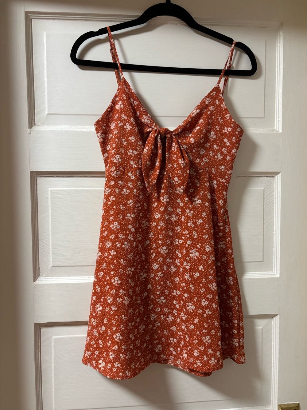 Audrey 3+1 Rust Floral Tie-Front Spaghetti Strap Mini Dress